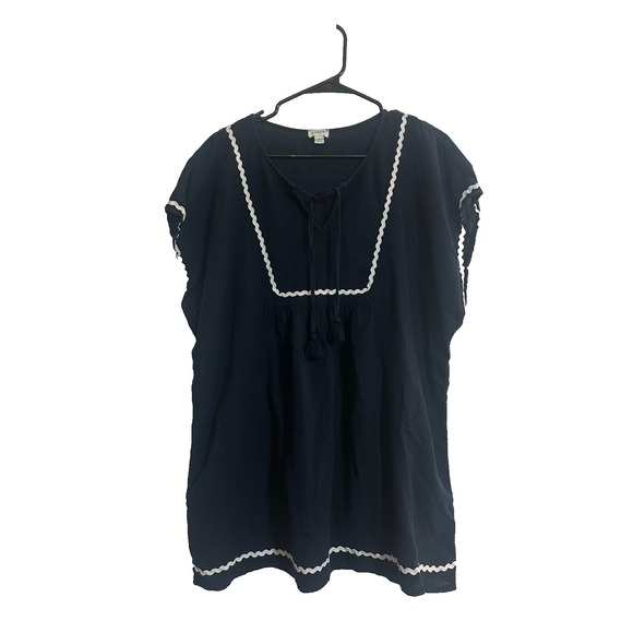 J.CREW Tops - J Crew Women's Navy Tunic Blouse Cover Up L 100% Cotton Summer Beach Resort